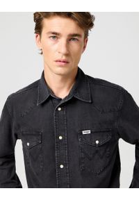 Wrangler - MESKA KOSZULA JEANSOWA WRANGLER WESTERN SHIRT RINSE BLACK 112362906. Materiał: jeans #5