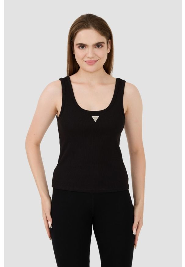 Guess - GUESS Czarny damski top Ribbed Knit Tank, Rozmiar M. Kolor: czarny