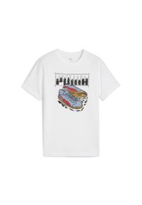 Puma - Młodzieżowa koszulka z grafiką sneakersów PUMA White. Kolor: biały. Sport: joga i pilates