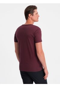 Ombre Clothing - Męska klasyczna bawełniana koszulka z dekoltem w serek BASIC - bordowa V9 OM-TSBS-0145 - XXL. Typ kołnierza: dekolt w serek. Kolor: czerwony. Materiał: bawełna. Styl: klasyczny #3