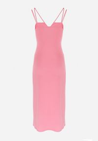 Born2be - Różowa Sukienka na Ramiączkach z Rozcięciem Sophiya. Kolor: różowy. Materiał: tkanina. Długość rękawa: na ramiączkach. Wzór: aplikacja, gładki. Długość: midi #7