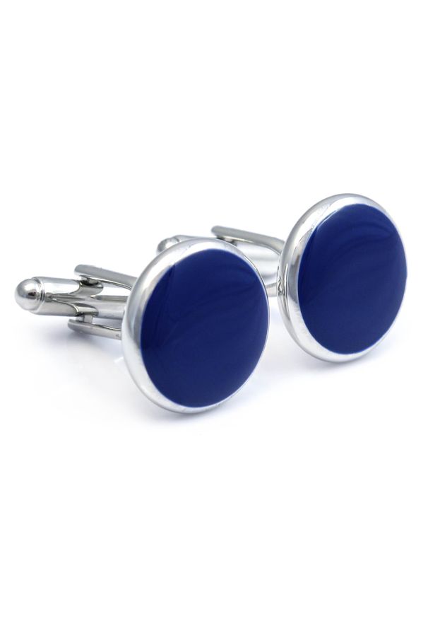 Modini - Srebrne spinki smokingowe z niebieskim oczkiem H86. Kolor: srebrny, wielokolorowy, niebieski
