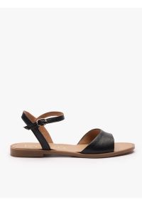 Ryłko - Czarne płaskie sandały. Okazja: na spacer, na co dzień. Nosek buta: okrągły. Zapięcie: sprzączka. Kolor: czarny. Materiał: syntetyk. Sezon: lato. Styl: casual, elegancki #1