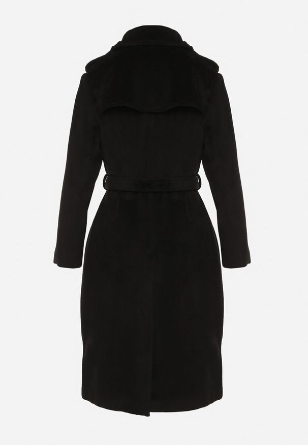 Born2be - Czarny Długi Dwurzędowy Płaszcz z Paskiem Senoriel. Okazja: na co dzień. Kolor: czarny. Materiał: jeans. Długość: długie. Sezon: zima, jesień. Styl: casual, elegancki