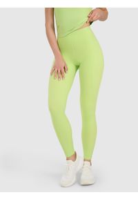 4f - 4F Legginsy treningowe szybkoschnące damskie - zielone XS. Stan: podwyższony. Kolor: zielony. Materiał: dzianina, materiał, syntetyk, włókno, elastan. Wzór: gładki, ze splotem. Sport: fitness