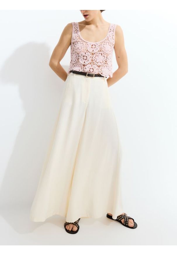 Reserved - Spodnie palazzo z modalu - złamana biel