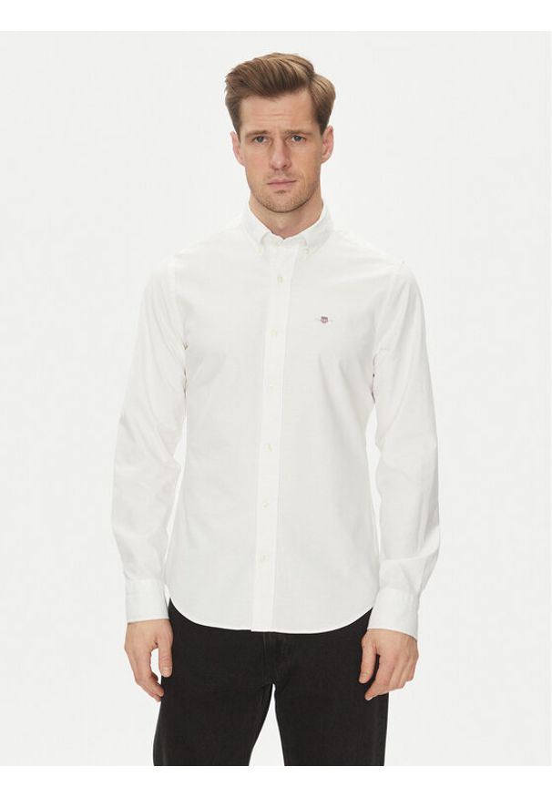 GANT - Gant Koszula Slim Oxford Stretch 3230115 Biały Slim Fit. Kolor: biały. Materiał: bawełna