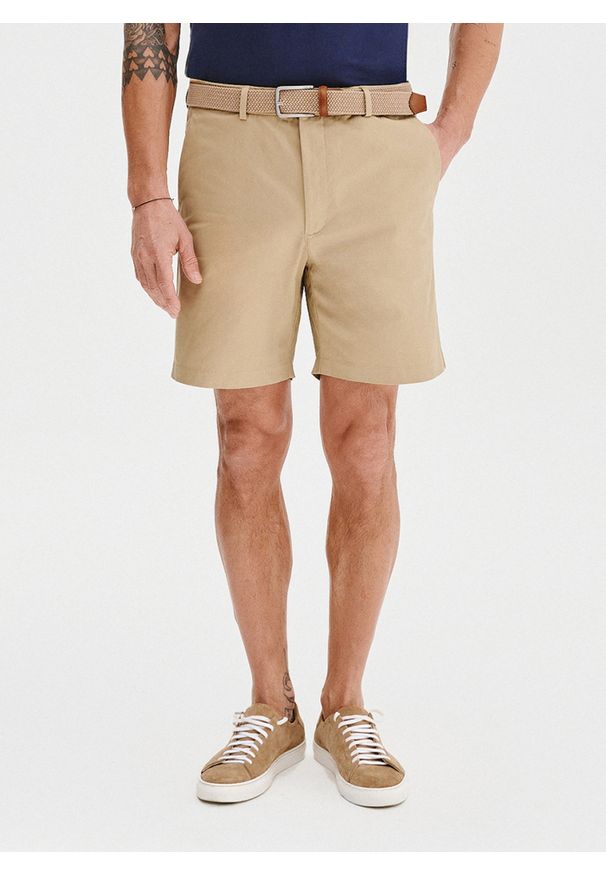 Pako Lorente - PAKO LORENTE - Beżowe szorty męskie z bawełną. Kolor: niebieski, czarny, beżowy. Materiał: bawełna. Wzór: gładki. Sezon: lato