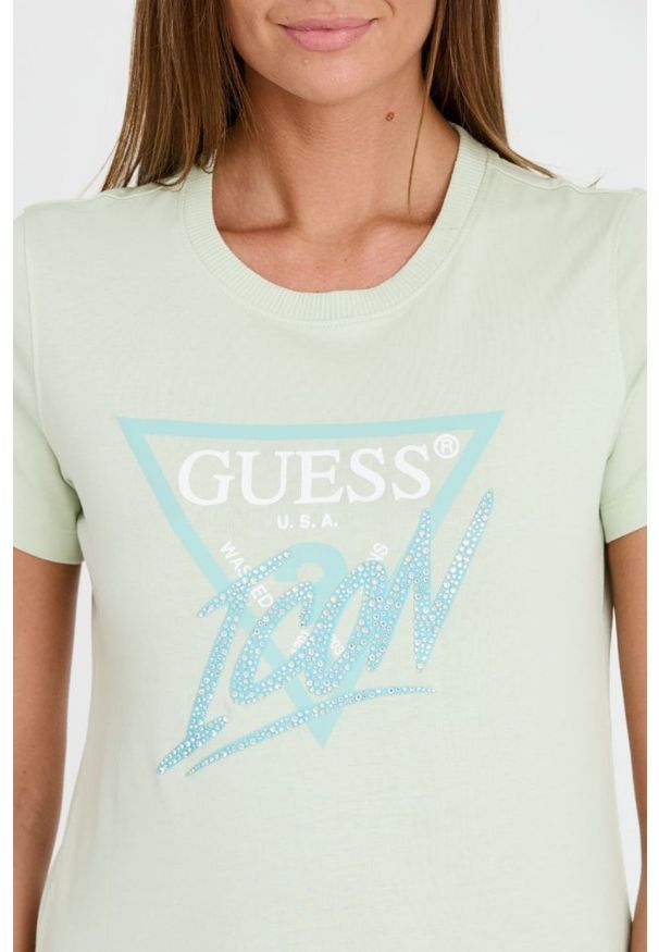 Guess - GUESS Miętowy t-shirt Icon Tee. Kolor: zielony