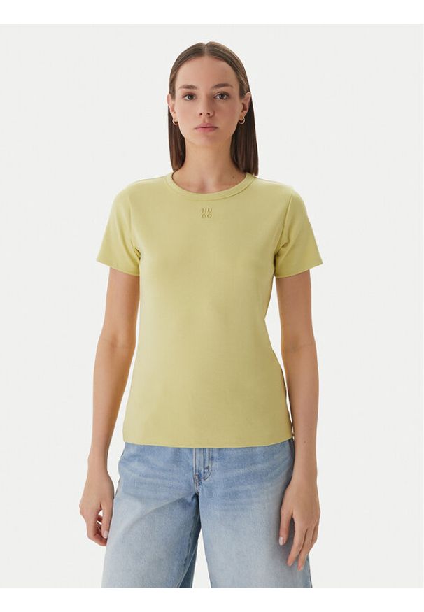 Hugo - HUGO T-Shirt Deloris 50512002 Beżowy Regular Fit. Kolor: beżowy. Materiał: bawełna