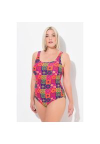 ULLA POPKEN - Damskie Strój kąpielowy wzór w płytki bez miękkich miseczek okrągły dekolt. Kolekcja: plus size. Kolor: fioletowy. Materiał: poliamid, materiał, elastan #1