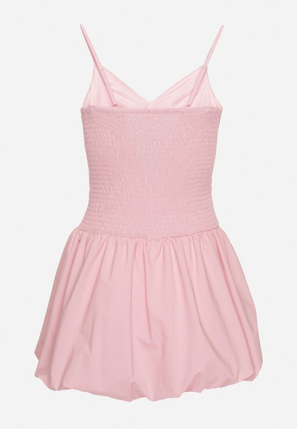 Born2be - Różowa Sukienka Bombka na Cienkich Ramiączkach z Kokardą i Cyrkoniami Paliandria. Okazja: na imprezę. Typ kołnierza: kokarda. Kolor: różowy. Długość rękawa: na ramiączkach. Wzór: aplikacja. Sezon: lato. Typ sukienki: bombki. Styl: elegancki