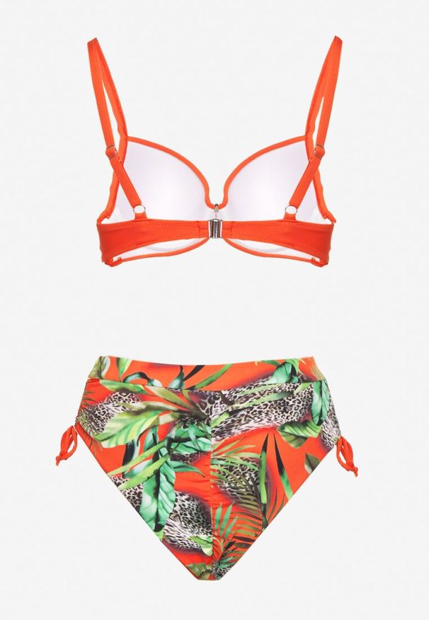Born2be - Pomarańczowe Bikini Biustonosz i Majtki Figi ze Ściągaczami w Tropikalny Wzór Sadeille. Kolor: pomarańczowy