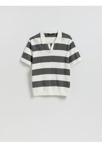 Reserved - Bawełniany sweter polo - czarny. Typ kołnierza: polo. Kolor: czarny. Materiał: bawełna