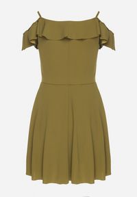Born2be - Jasnozielona Sukienka Rozkloszowana na Ramiączkach z Falbankami Polauri. Okazja: na co dzień. Typ kołnierza: kołnierz z falbankami. Kolor: zielony. Długość rękawa: na ramiączkach. Styl: klasyczny, casual, elegancki #2