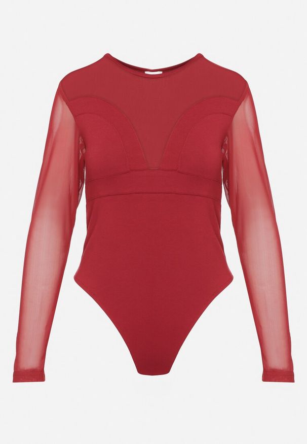 Born2be - Bordowe Wiskozowe Body z Prześwitującymi Wstawkami Zapinane na Haftki Mailita. Okazja: na co dzień. Kolor: czerwony. Materiał: wiskoza. Długość rękawa: długi rękaw. Długość: długie. Styl: casual, wizytowy