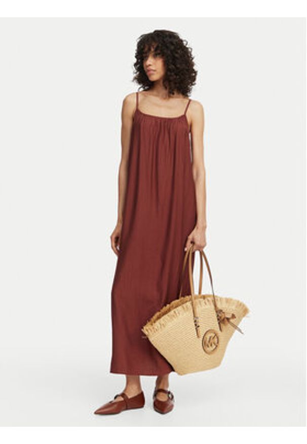 Vero Moda Sukienka letnia Vira 10340738 Brązowy Relaxed Fit. Kolor: brązowy. Materiał: wiskoza. Sezon: lato