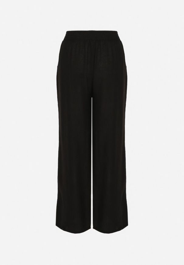 Born2be - Czarne Spodnie o Szerokim Kroju Palazzo z Wysokim Stanem i Wiązaniem Araloria. Okazja: na co dzień. Stan: podwyższony. Kolor: czarny. Styl: casual, elegancki