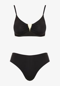 Renee - Czarne Bikini Majtki Figi i Biustonosz Ozdobiony Metaliczną Aplikacją Kinniela. Kolor: czarny. Wzór: aplikacja