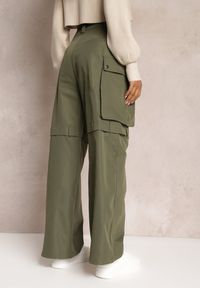 Renee - Zielone Szerokie Spodnie High Waist w Stylu Cargo Vomisal. Stan: podwyższony. Kolor: zielony. Materiał: tkanina. Sezon: zima #5