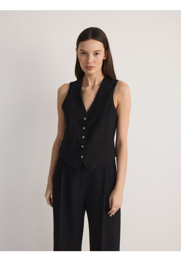 Reserved - Kamizelka z dodatkiem wiskozy - czarny. Kolor: czarny. Materiał: wiskoza