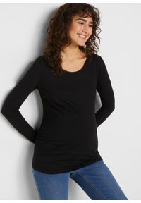 bonprix - Shirt ciążowy z bawełny (2 szt.). Kolekcja: moda ciążowa. Kolor: czarny. Materiał: bawełna. Długość rękawa: długi rękaw. Długość: długie #1
