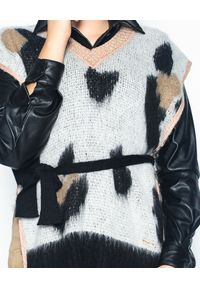 CRISTINAEFFE MILANO - Wiązany sweter z rozcięciami. Kolor: czarny. Materiał: materiał. Wzór: gładki, nadruk #3
