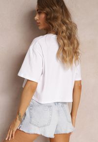 Renee - Biały T-shirt o Fasonie Cropped Oversize Brighta. Kolor: biały. Materiał: jeans #2
