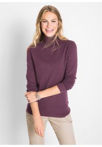 bonprix - Sweter basic z golfem. Typ kołnierza: golf. Kolor: fioletowy. Materiał: dzianina. Wzór: ze splotem, gładki #1