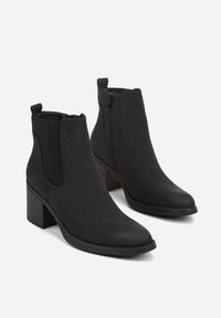 Born2be - Czarne Botki w Stylu Sztybletów na Słupku Hevea. Okazja: na spotkanie biznesowe, do pracy, na co dzień. Zapięcie: zamek. Kolor: czarny. Materiał: jeans. Wzór: aplikacja. Obcas: na słupku. Styl: klasyczny, biznesowy, casual, elegancki #6