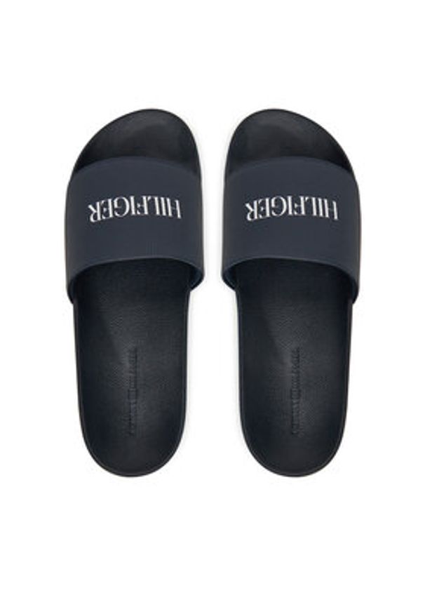TOMMY HILFIGER - Tommy Hilfiger Klapki Hilfiger Print Tumble Pool Slide FM0FM05505 Granatowy. Kolor: niebieski. Materiał: skóra. Wzór: nadruk