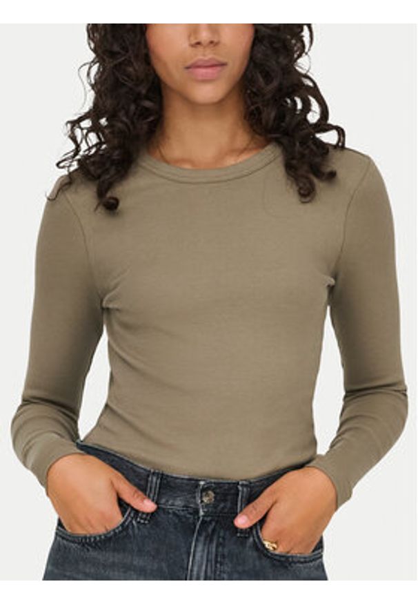 only - ONLY Bluzka Val 15371305 Brązowy Regular Fit. Kolor: brązowy. Materiał: bawełna