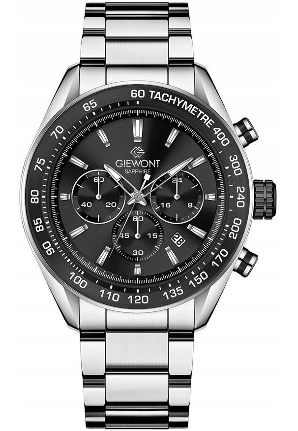 Zegarek Giewont Zegarek Męski Giewont Chronograph Sapphire Srebrno Czarny GW9580-B1. Kolor: czarny, srebrny, wielokolorowy