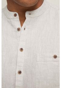medicine - Medicine koszula lniana męska kolor beżowy regular ze stójką. Typ kołnierza: kołnierzyk stójkowy. Kolor: beżowy. Materiał: len. Długość rękawa: długi rękaw. Długość: krótkie. Wzór: gładki #5