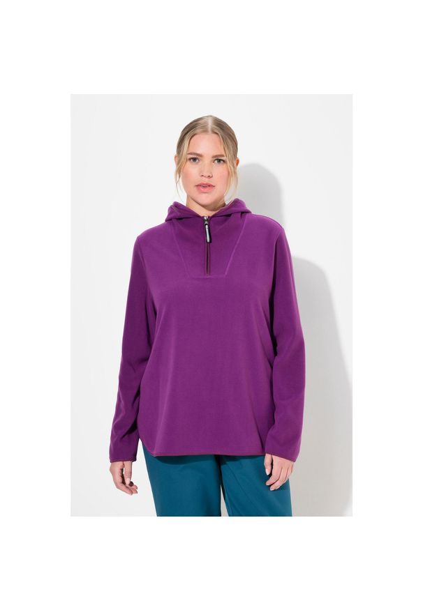 ULLA POPKEN - Damskie Polarowy półgolf krótki oversize kaptur długi rękaw z recyklingu. Kolekcja: plus size. Kolor: fioletowy. Materiał: poliester, materiał. Długość rękawa: długi rękaw. Długość: krótkie