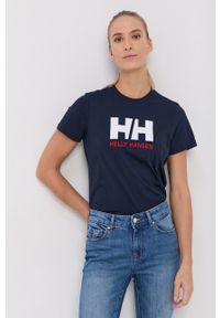 Helly Hansen T-shirt bawełniany kolor granatowy 34112-001. Okazja: na co dzień. Kolor: niebieski. Materiał: bawełna. Wzór: nadruk. Styl: casual