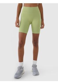 4f - 4F Legginsy kolarki bezszwowe treningowe damskie - zielone M/L. Stan: podwyższony. Kolor: zielony. Materiał: dzianina, włókno, syntetyk, materiał, elastan. Długość: krótkie. Wzór: gładki, ze splotem, jednolity. Sport: fitness
