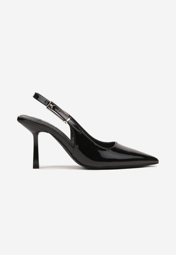Renee - Czarne Lakierowane Czółenka na Kaczuszce Slingback Silvesa. Nosek buta: szpiczasty. Zapięcie: sprzączka. Kolor: czarny. Materiał: lakier. Obcas: na szpilce. Styl: elegancki. Wysokość obcasa: średni