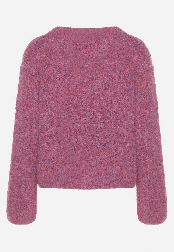 Born2be - Fioletowy Sweter z Wełną i Rozszerzanymi Rękawami Sinara. Okazja: na co dzień. Kolor: fioletowy. Materiał: wełna. Styl: elegancki, klasyczny, casual