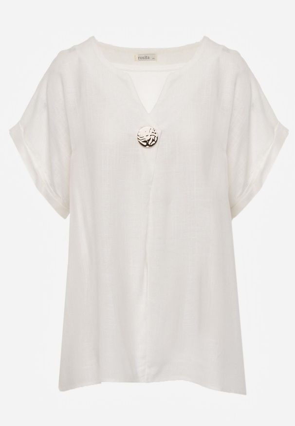 Born2be - Biała Nietoperzowa Bluzka z Krótkim Rękawem z Lnem i Wiskozą Isirtila. Okazja: na co dzień, do pracy. Kolor: biały. Materiał: wiskoza, len. Długość rękawa: krótki rękaw. Długość: krótkie. Sezon: lato. Styl: casual, klasyczny, elegancki