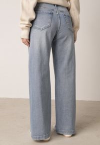 Born2be - Niebieskie Szerokie Jeansy z Bawełną z Wysokim Stanem Ninuin. Stan: podwyższony. Kolor: niebieski. Wzór: koronka. Styl: elegancki, klasyczny #4