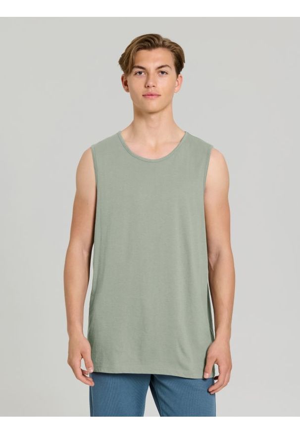Sinsay - Bawełniany tank top basic - zielony. Kolor: zielony. Materiał: bawełna