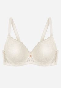 Renee - Jasnobeżowy Biustonosz Ozdobiony Koronką i Kokardką Aqiany. Kolor: beżowy. Materiał: koronka. Wzór: koronka, aplikacja #2