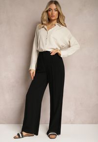 Renee - Czarne Szerokie Spodnie High Waist z Lnu i Wiskozy Apoises. Okazja: na co dzień. Stan: podwyższony. Kolor: czarny. Materiał: wiskoza, len. Długość: długie. Sezon: lato. Styl: casual, elegancki #4