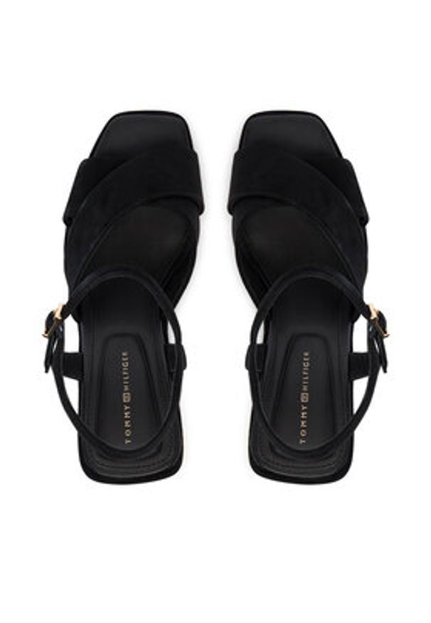 TOMMY HILFIGER - Tommy Hilfiger Sandały Suede Wrapped High Wedge FW0FW09218 Czarny. Kolor: czarny. Materiał: zamsz, skóra
