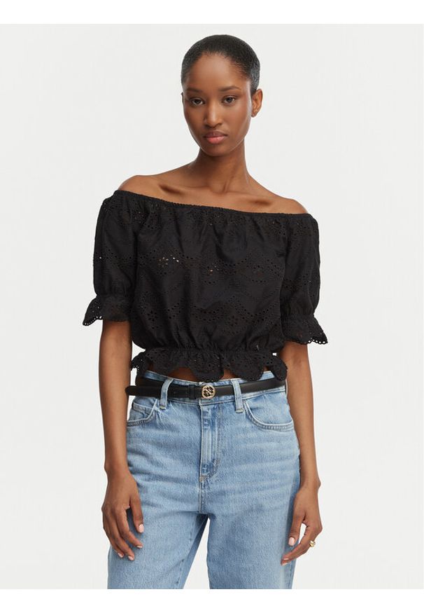 Guess Bluzka W6GP47 K3336 Czarny Regular Fit. Kolor: czarny. Materiał: bawełna