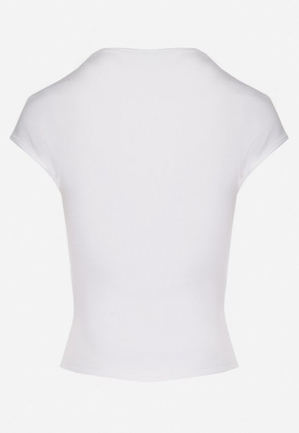 Born2be - Biały Dopasowany T-shirt z Wiskozą w Prążki z Kwadratowym Dekoltem Alannia. Okazja: na co dzień, na spotkanie biznesowe, do pracy. Typ kołnierza: dekolt kwadratowy. Kolor: biały. Materiał: wiskoza. Wzór: prążki. Styl: biznesowy, casual