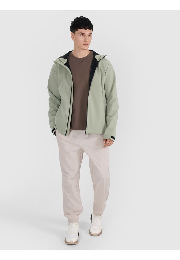 4f - 4F Kurtka softshell wiatroodporna membrana 5000 męska - oliwkowa/khaki XL. Typ kołnierza: kaptur. Kolor: oliwkowy, wielokolorowy, brązowy. Materiał: softshell. Technologia: Windstopper