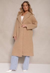 Renee - Beżowy Długi Płaszcz Jednorzędowy o Kroju Oversize Vlekoma. Kolor: beżowy. Materiał: poliester, wełna. Długość: długie. Styl: elegancki #5