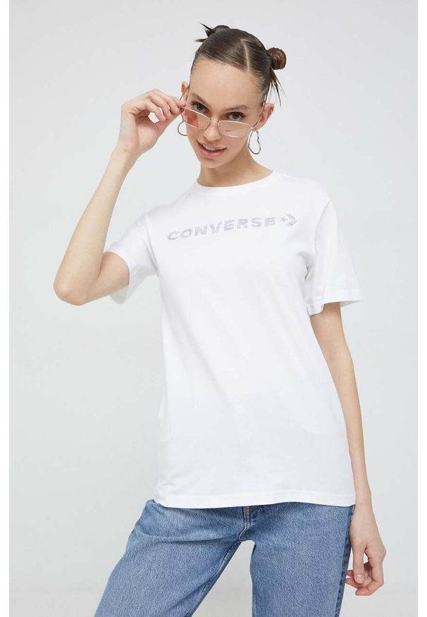Converse t-shirt bawełniany kolor biały. Kolor: biały. Materiał: bawełna